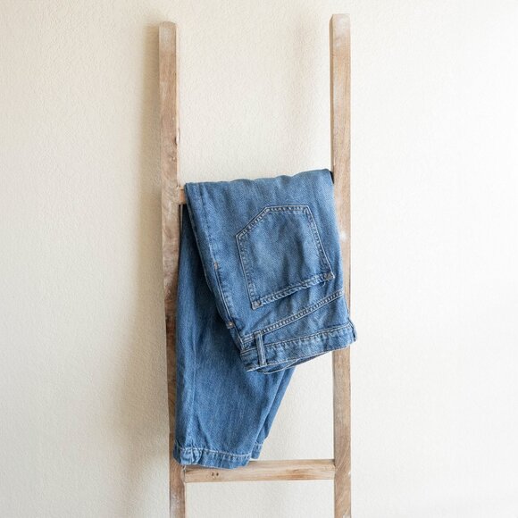 Banana Republic Barrel Jeans Sz 32/14 Medium Blue Denim Lyocell Cotton Cropped - Picture 1 of 10